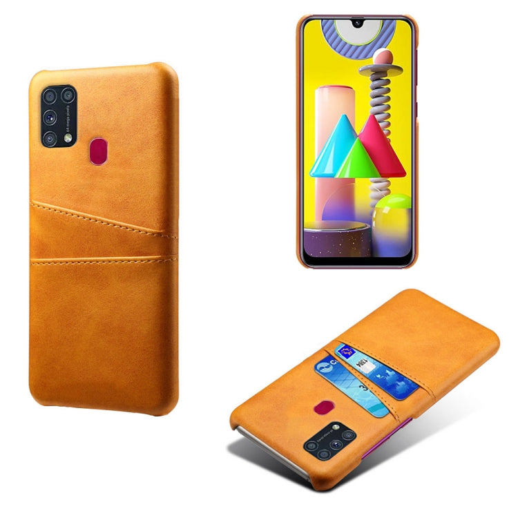 For Samsung Galaxy M31 Calf Texture PC + PU Leather Back Cover Shockproof Case with Dual Card Slots