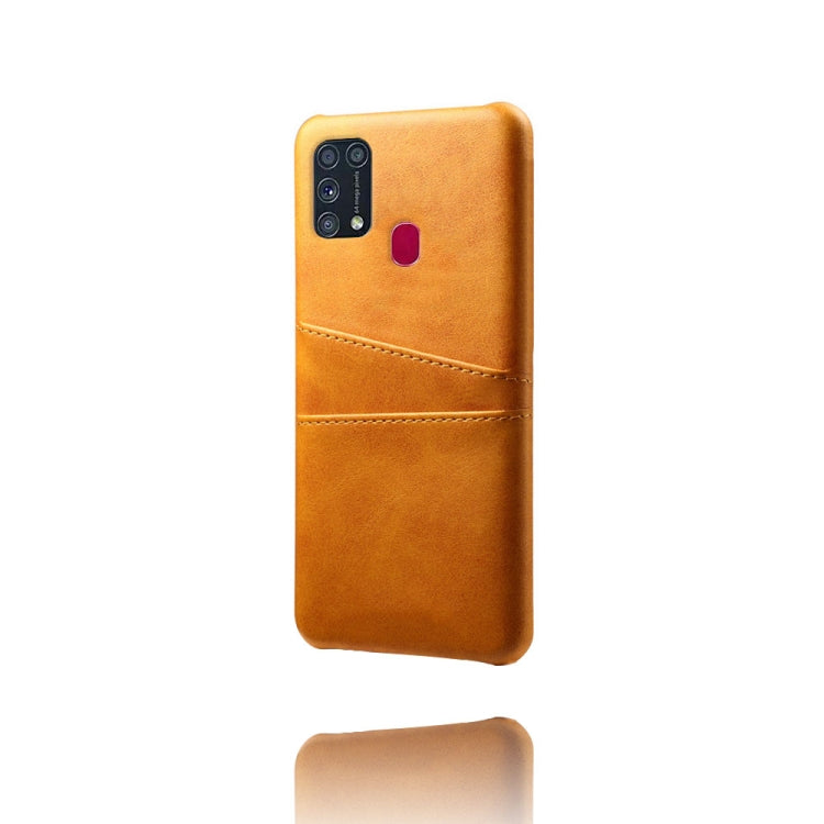 For Samsung Galaxy M31 Calf Texture PC + PU Leather Back Cover Shockproof Case with Dual Card Slots
