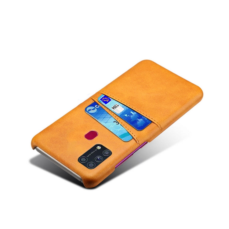 For Samsung Galaxy M31 Calf Texture PC + PU Leather Back Cover Shockproof Case with Dual Card Slots