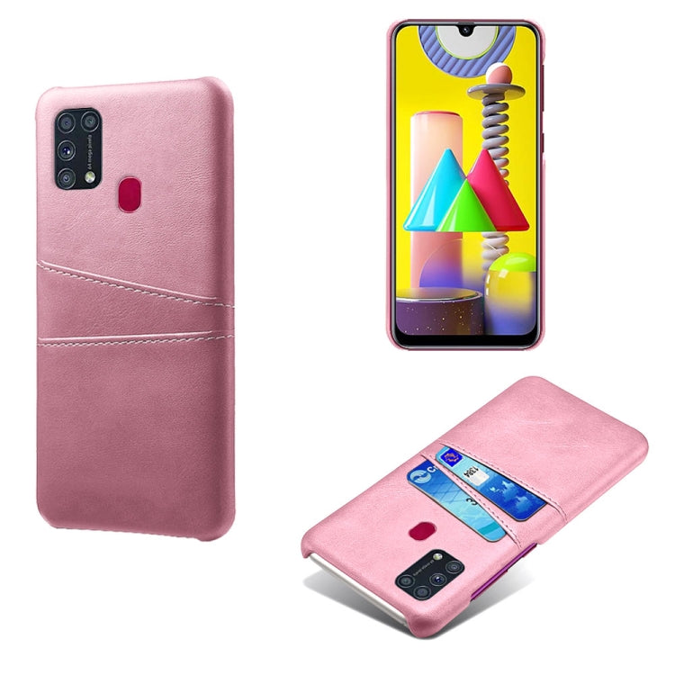 For Samsung Galaxy M31 Calf Texture PC + PU Leather Back Cover Shockproof Case with Dual Card Slots