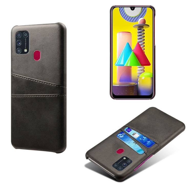 For Samsung Galaxy M31 Calf Texture PC + PU Leather Back Cover Shockproof Case with Dual Card Slots
