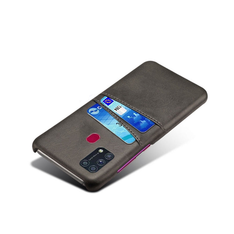For Samsung Galaxy M31 Calf Texture PC + PU Leather Back Cover Shockproof Case with Dual Card Slots