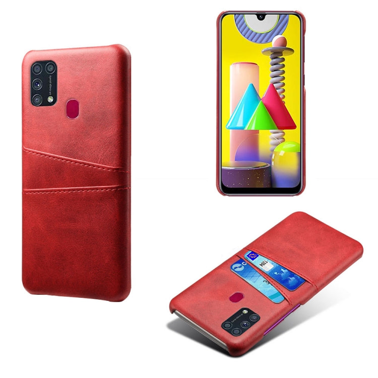 For Samsung Galaxy M31 Calf Texture PC + PU Leather Back Cover Shockproof Case with Dual Card Slots