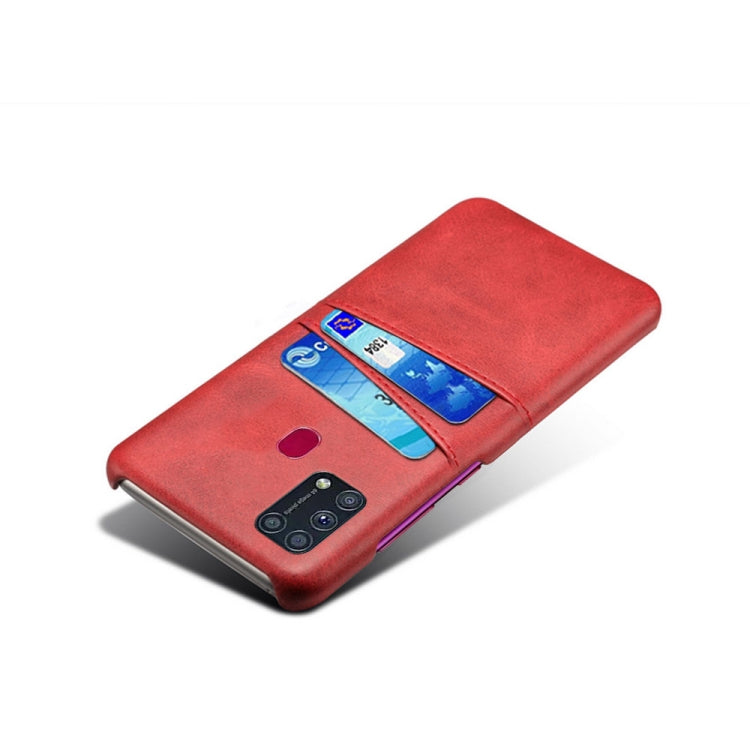 For Samsung Galaxy M31 Calf Texture PC + PU Leather Back Cover Shockproof Case with Dual Card Slots