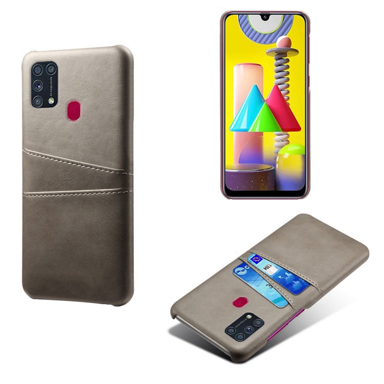 For Samsung Galaxy M31 Calf Texture PC + PU Leather Back Cover Shockproof Case with Dual Card Slots