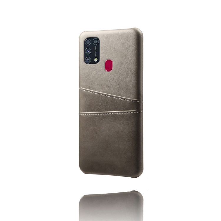 For Samsung Galaxy M31 Calf Texture PC + PU Leather Back Cover Shockproof Case with Dual Card Slots
