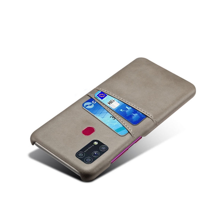 For Samsung Galaxy M31 Calf Texture PC + PU Leather Back Cover Shockproof Case with Dual Card Slots
