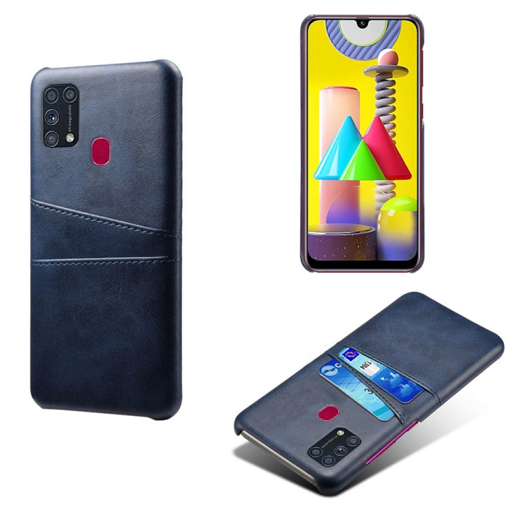 For Samsung Galaxy M31 Calf Texture PC + PU Leather Back Cover Shockproof Case with Dual Card Slots