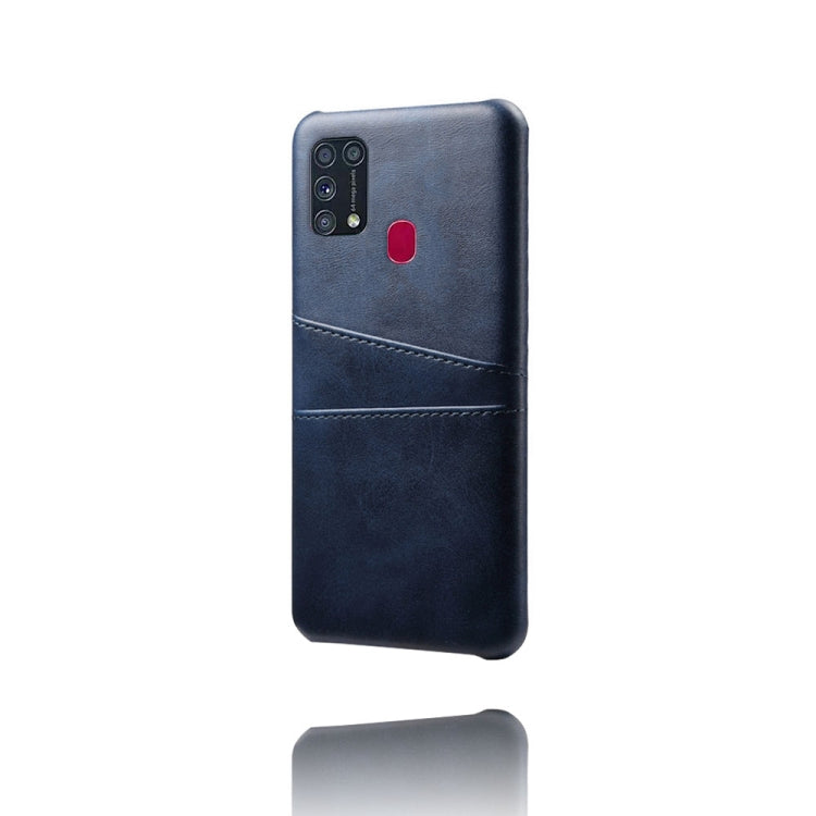 For Samsung Galaxy M31 Calf Texture PC + PU Leather Back Cover Shockproof Case with Dual Card Slots