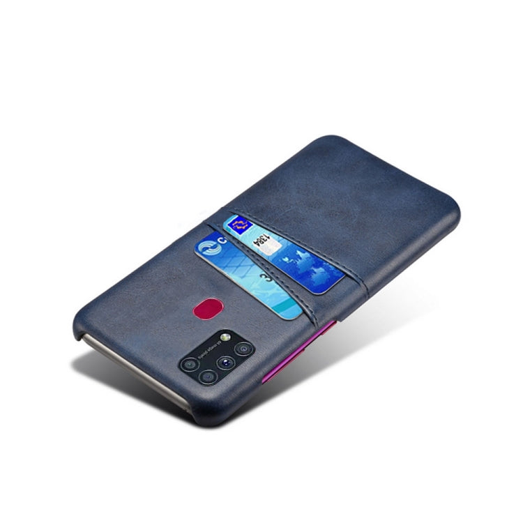 For Samsung Galaxy M31 Calf Texture PC + PU Leather Back Cover Shockproof Case with Dual Card Slots