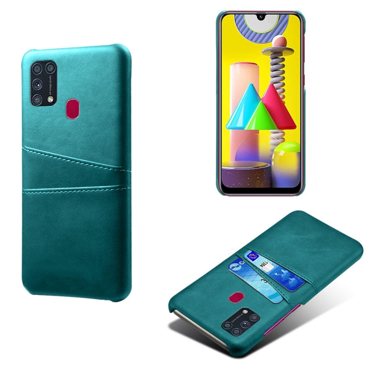 For Samsung Galaxy M31 Calf Texture PC + PU Leather Back Cover Shockproof Case with Dual Card Slots
