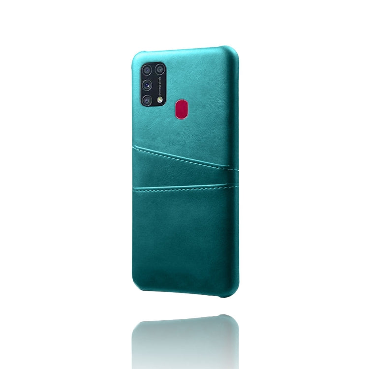 For Samsung Galaxy M31 Calf Texture PC + PU Leather Back Cover Shockproof Case with Dual Card Slots