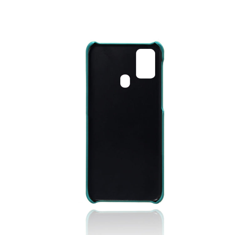 For Samsung Galaxy M31 Calf Texture PC + PU Leather Back Cover Shockproof Case with Dual Card Slots