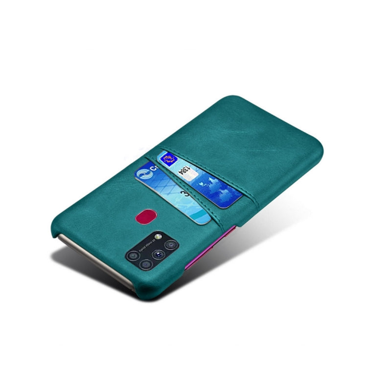 For Samsung Galaxy M31 Calf Texture PC + PU Leather Back Cover Shockproof Case with Dual Card Slots