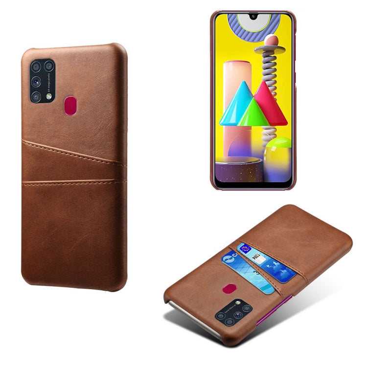 For Samsung Galaxy M31 Calf Texture PC + PU Leather Back Cover Shockproof Case with Dual Card Slots