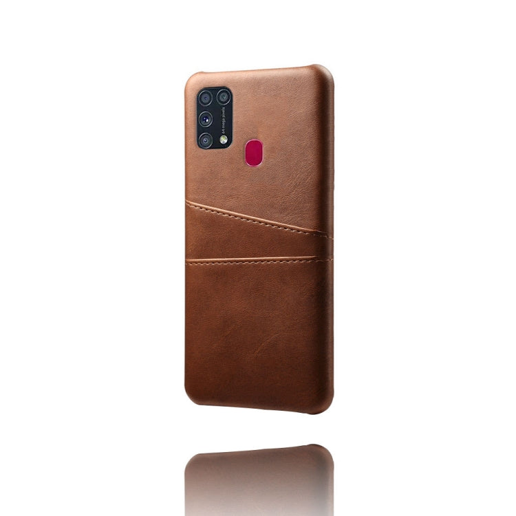 For Samsung Galaxy M31 Calf Texture PC + PU Leather Back Cover Shockproof Case with Dual Card Slots