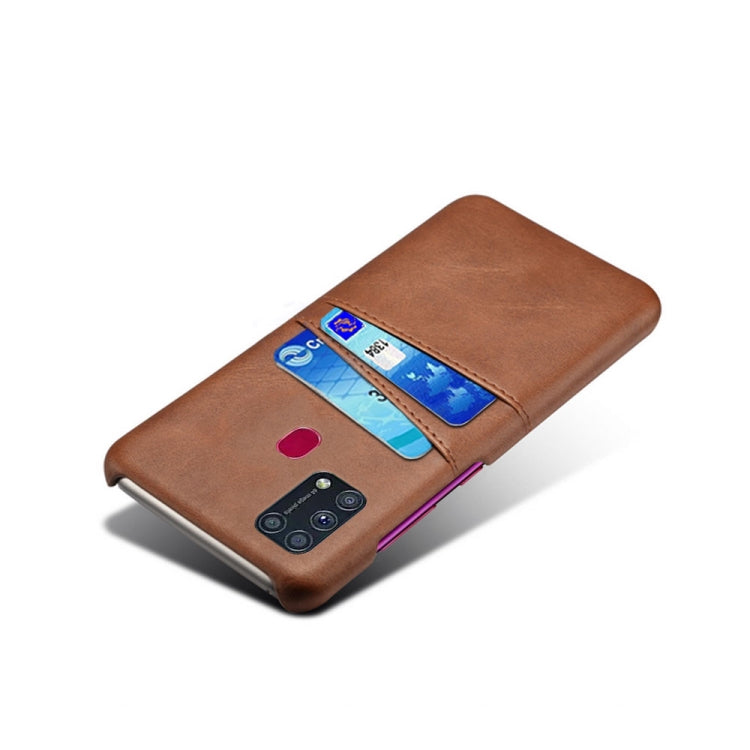 For Samsung Galaxy M31 Calf Texture PC + PU Leather Back Cover Shockproof Case with Dual Card Slots