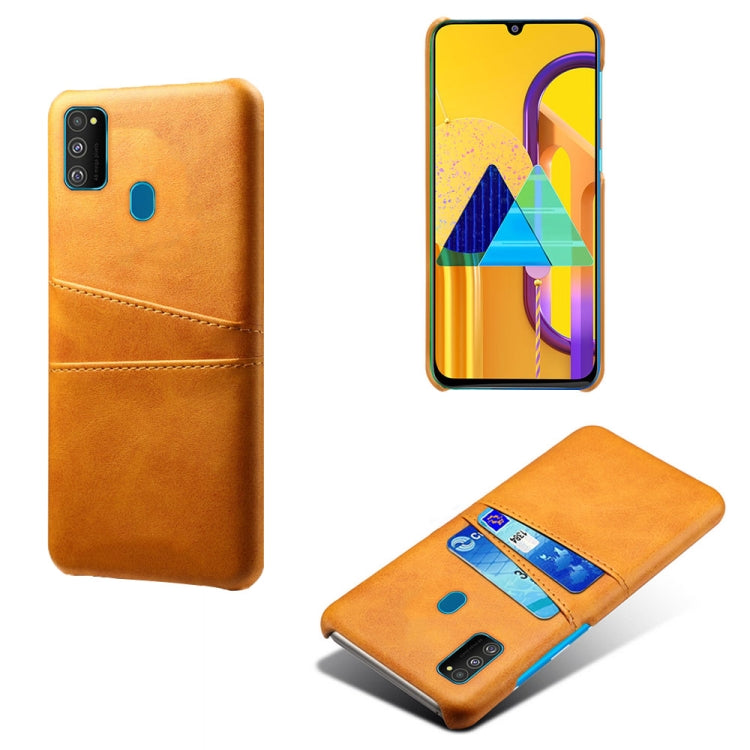 For Samsung Galaxy M30s Calf Texture PC + PU Leather Back Cover Shockproof Case with Dual Card Slots