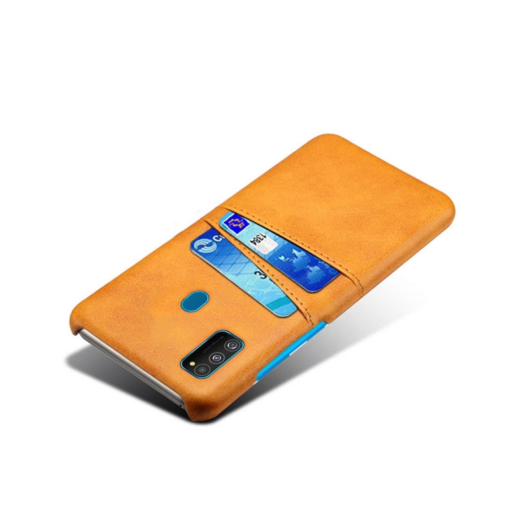 For Samsung Galaxy M30s Calf Texture PC + PU Leather Back Cover Shockproof Case with Dual Card Slots