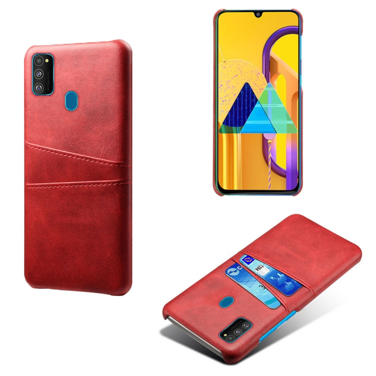 For Samsung Galaxy M30s Calf Texture PC + PU Leather Back Cover Shockproof Case with Dual Card Slots