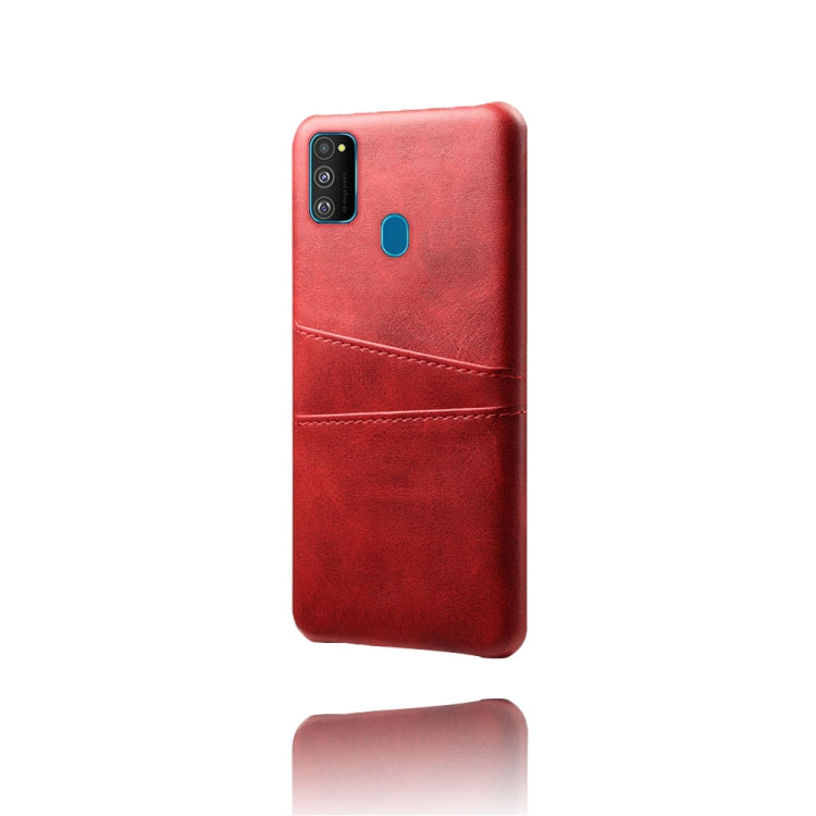 For Samsung Galaxy M30s Calf Texture PC + PU Leather Back Cover Shockproof Case with Dual Card Slots