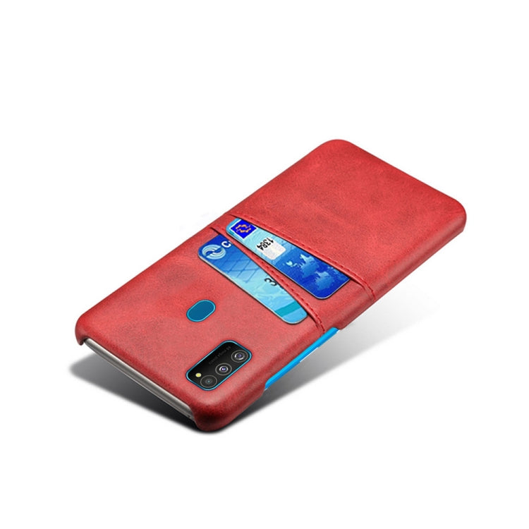 For Samsung Galaxy M30s Calf Texture PC + PU Leather Back Cover Shockproof Case with Dual Card Slots