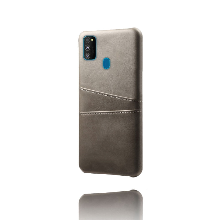 For Samsung Galaxy M30s Calf Texture PC + PU Leather Back Cover Shockproof Case with Dual Card Slots