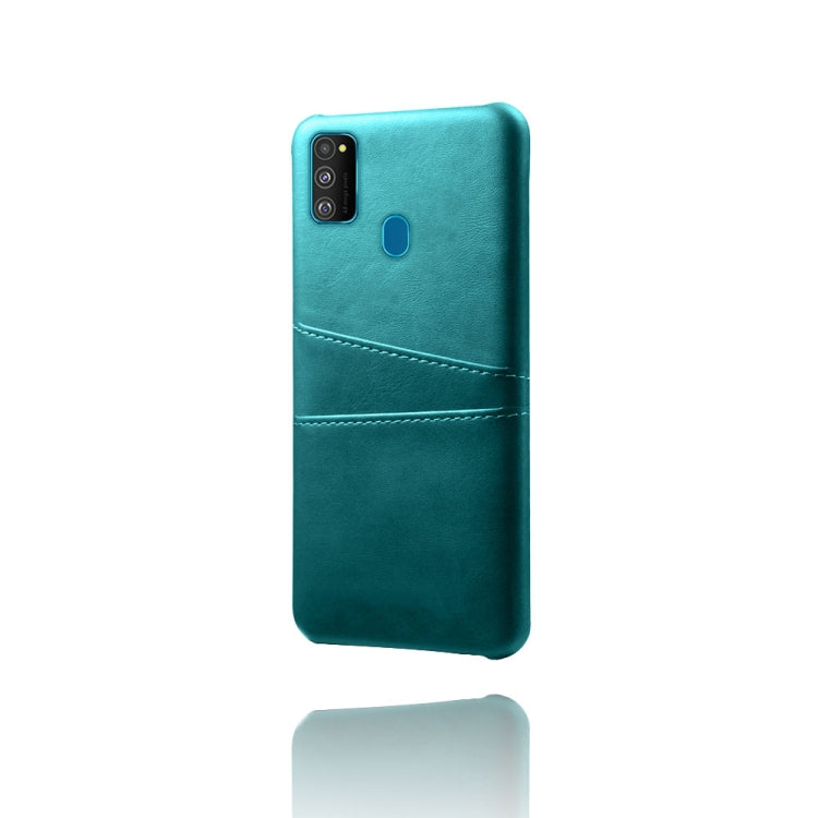 For Samsung Galaxy M30s Calf Texture PC + PU Leather Back Cover Shockproof Case with Dual Card Slots