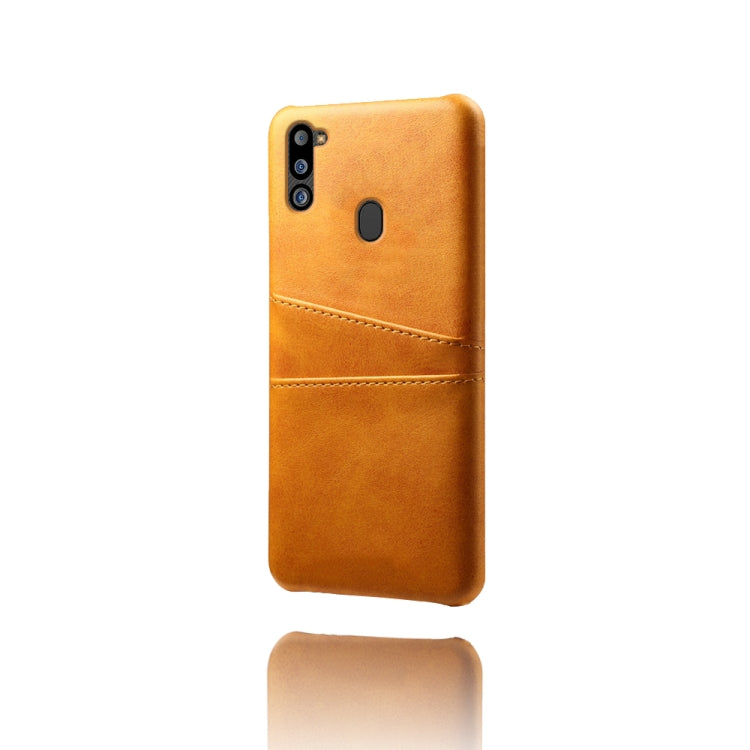 For Samsung Galaxy M21 2021 Calf Texture PC + PU Leather Back Cover Shockproof Case with Dual Card Slots