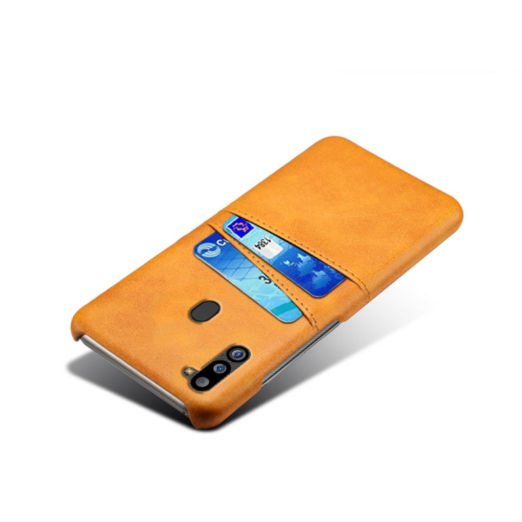 For Samsung Galaxy M21 2021 Calf Texture PC + PU Leather Back Cover Shockproof Case with Dual Card Slots