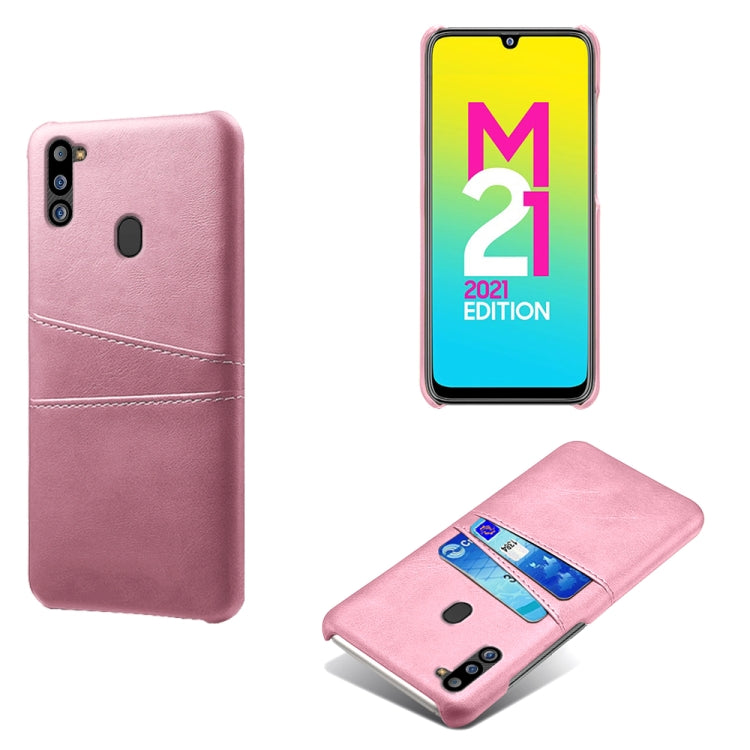 For Samsung Galaxy M21 2021 Calf Texture PC + PU Leather Back Cover Shockproof Case with Dual Card Slots