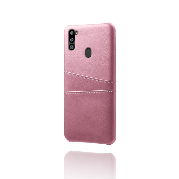 For Samsung Galaxy M21 2021 Calf Texture PC + PU Leather Back Cover Shockproof Case with Dual Card Slots