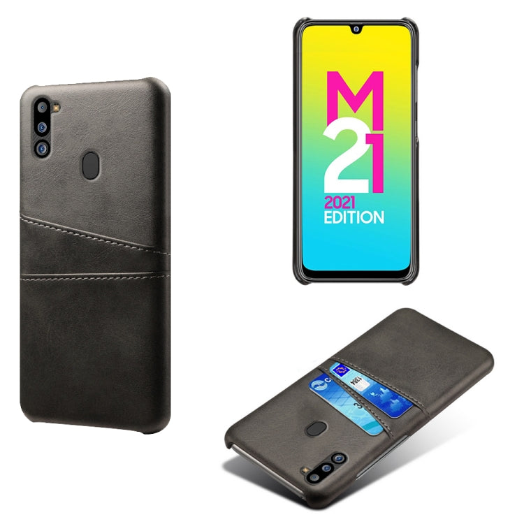 For Samsung Galaxy M21 2021 Calf Texture PC + PU Leather Back Cover Shockproof Case with Dual Card Slots