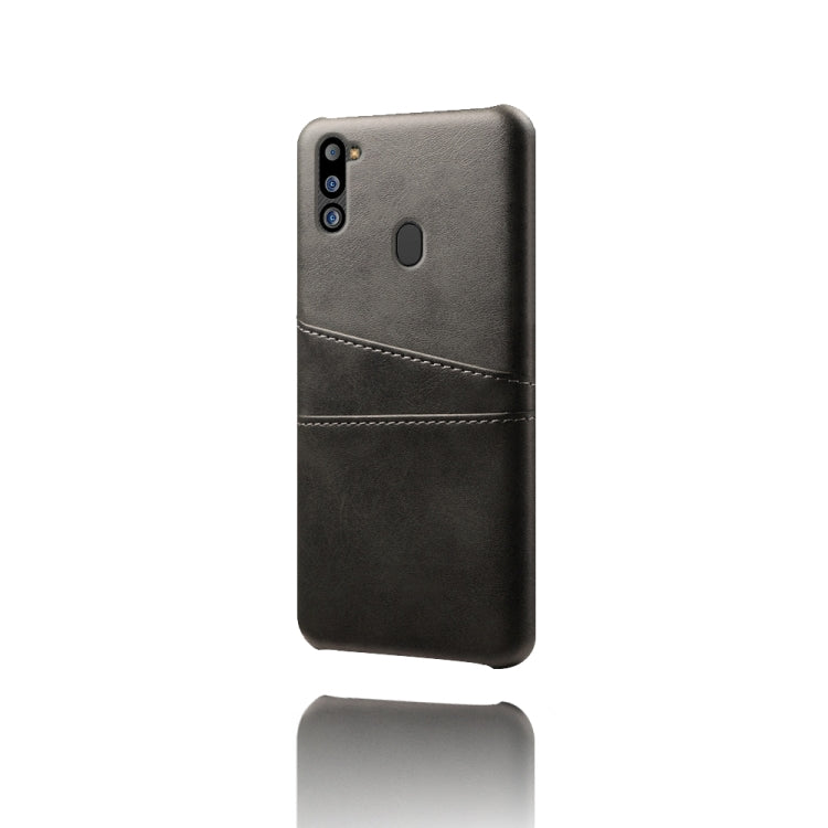 For Samsung Galaxy M21 2021 Calf Texture PC + PU Leather Back Cover Shockproof Case with Dual Card Slots
