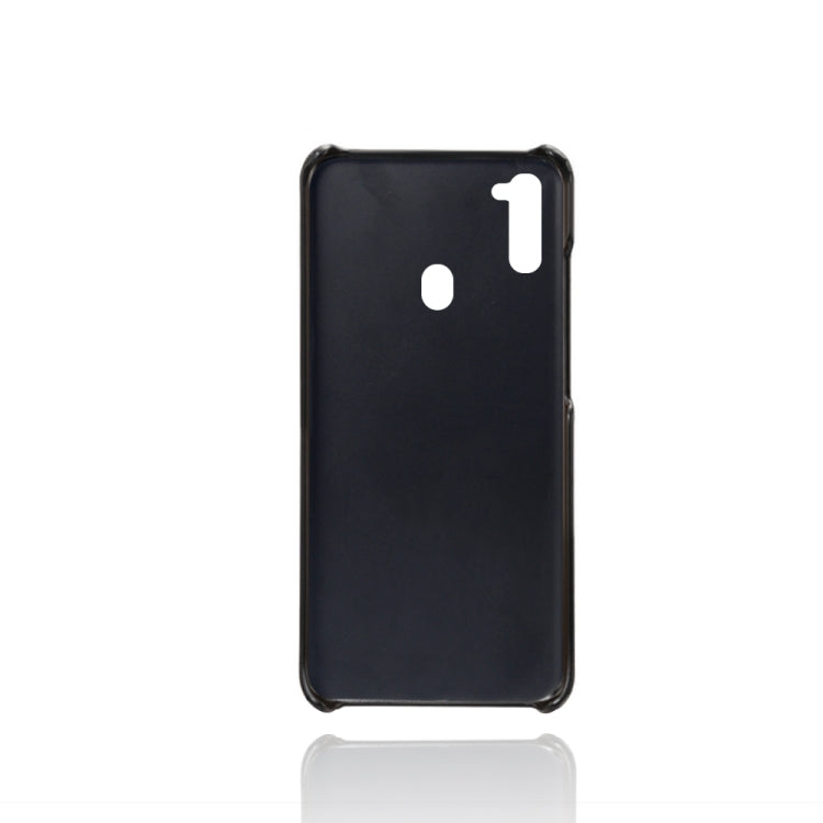 For Samsung Galaxy M21 2021 Calf Texture PC + PU Leather Back Cover Shockproof Case with Dual Card Slots
