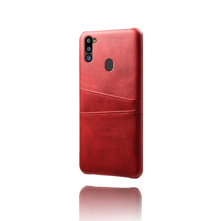 For Samsung Galaxy M21 2021 Calf Texture PC + PU Leather Back Cover Shockproof Case with Dual Card Slots
