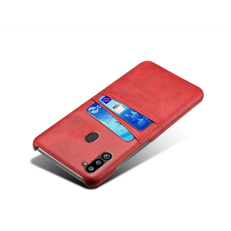 For Samsung Galaxy M21 2021 Calf Texture PC + PU Leather Back Cover Shockproof Case with Dual Card Slots
