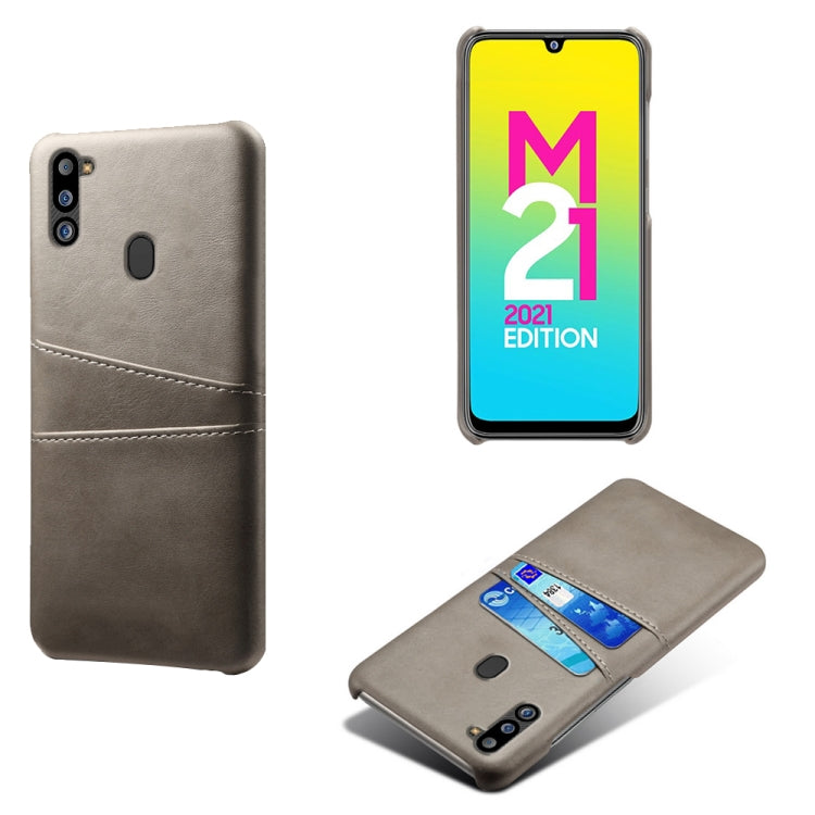 For Samsung Galaxy M21 2021 Calf Texture PC + PU Leather Back Cover Shockproof Case with Dual Card Slots