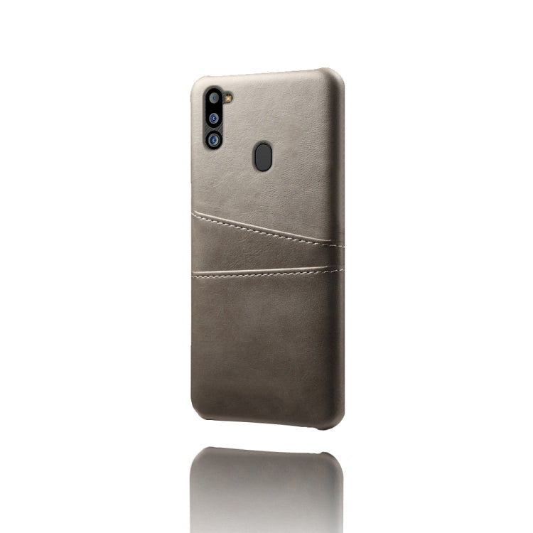 For Samsung Galaxy M21 2021 Calf Texture PC + PU Leather Back Cover Shockproof Case with Dual Card Slots