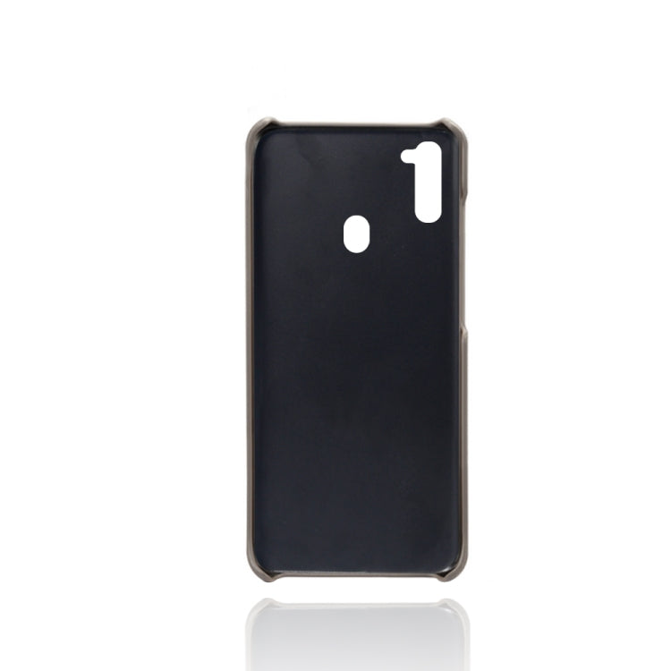 For Samsung Galaxy M21 2021 Calf Texture PC + PU Leather Back Cover Shockproof Case with Dual Card Slots