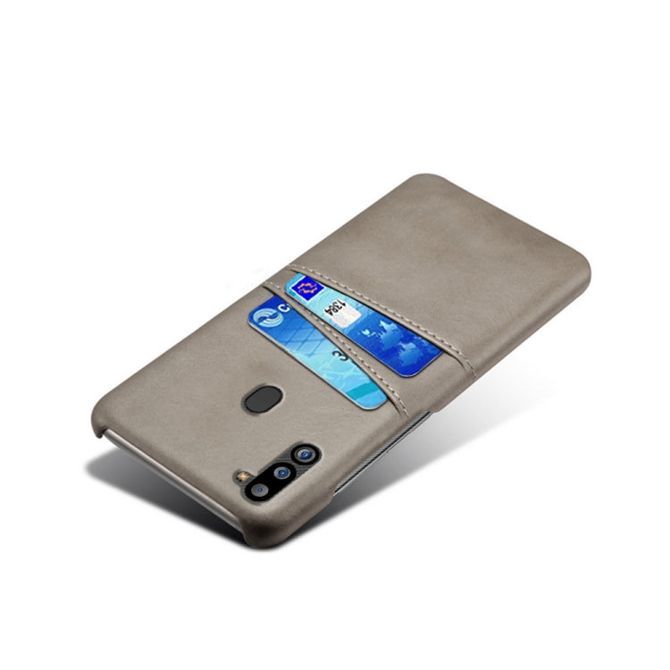 For Samsung Galaxy M21 2021 Calf Texture PC + PU Leather Back Cover Shockproof Case with Dual Card Slots