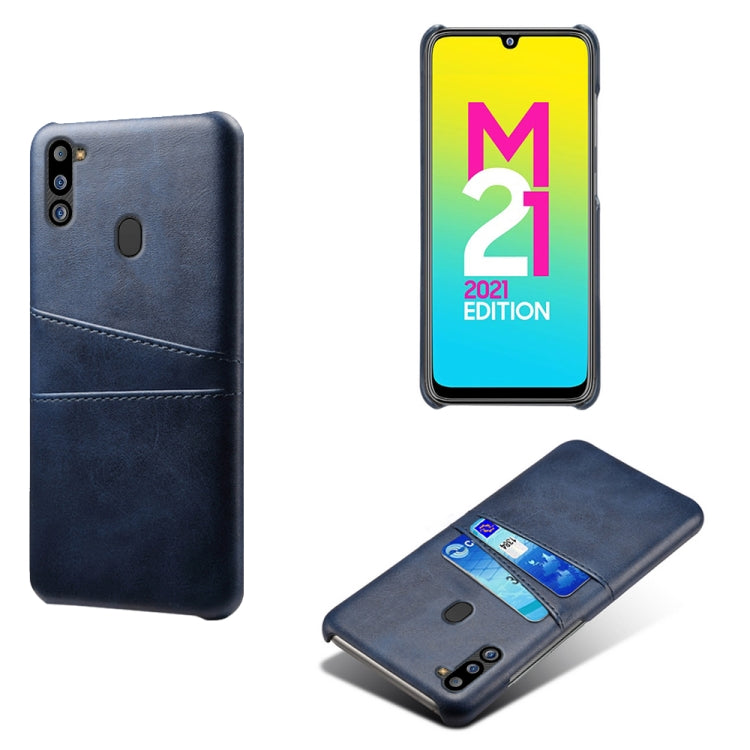 For Samsung Galaxy M21 2021 Calf Texture PC + PU Leather Back Cover Shockproof Case with Dual Card Slots