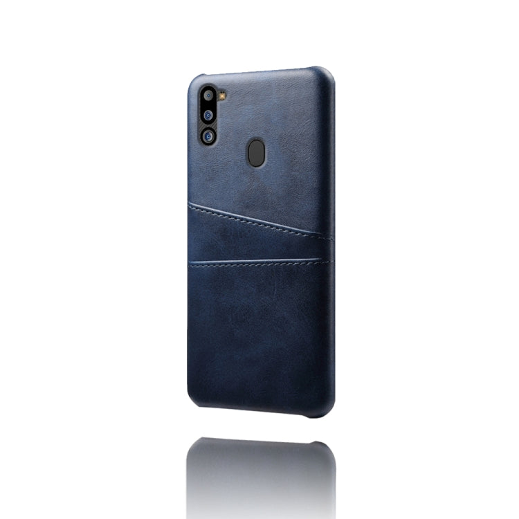 For Samsung Galaxy M21 2021 Calf Texture PC + PU Leather Back Cover Shockproof Case with Dual Card Slots