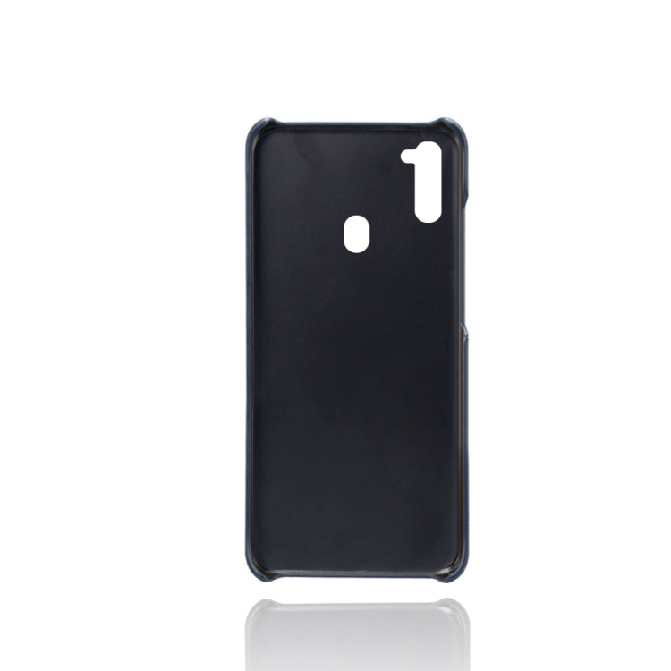 For Samsung Galaxy M21 2021 Calf Texture PC + PU Leather Back Cover Shockproof Case with Dual Card Slots