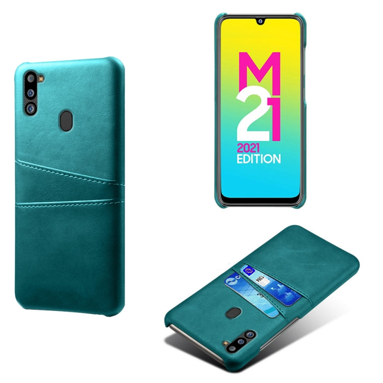 For Samsung Galaxy M21 2021 Calf Texture PC + PU Leather Back Cover Shockproof Case with Dual Card Slots