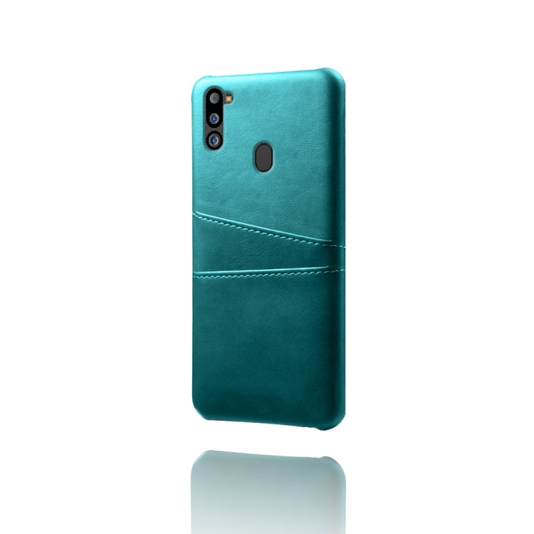 For Samsung Galaxy M21 2021 Calf Texture PC + PU Leather Back Cover Shockproof Case with Dual Card Slots