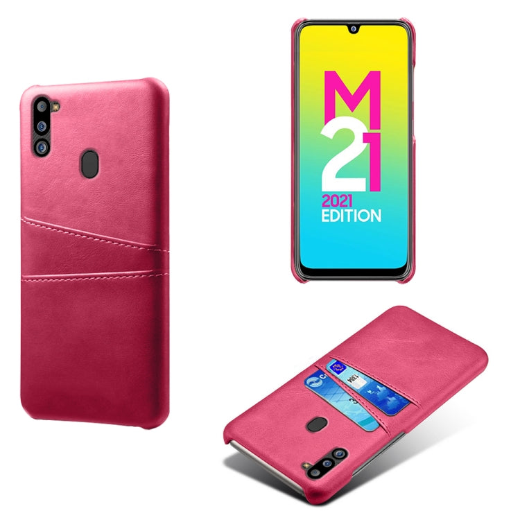 For Samsung Galaxy M21 2021 Calf Texture PC + PU Leather Back Cover Shockproof Case with Dual Card Slots