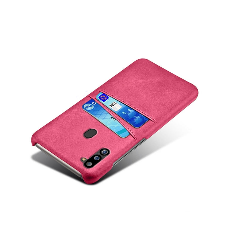 For Samsung Galaxy M21 2021 Calf Texture PC + PU Leather Back Cover Shockproof Case with Dual Card Slots