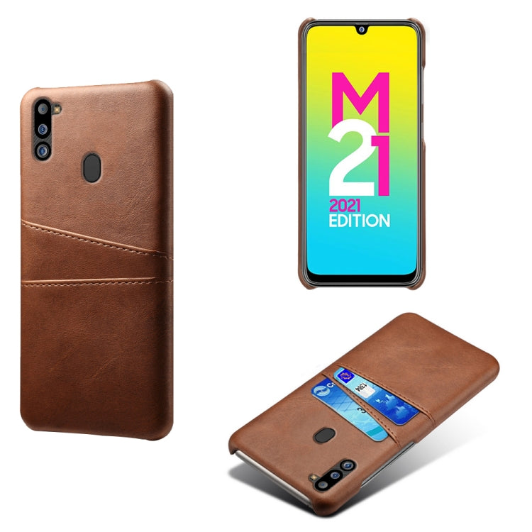 For Samsung Galaxy M21 2021 Calf Texture PC + PU Leather Back Cover Shockproof Case with Dual Card Slots