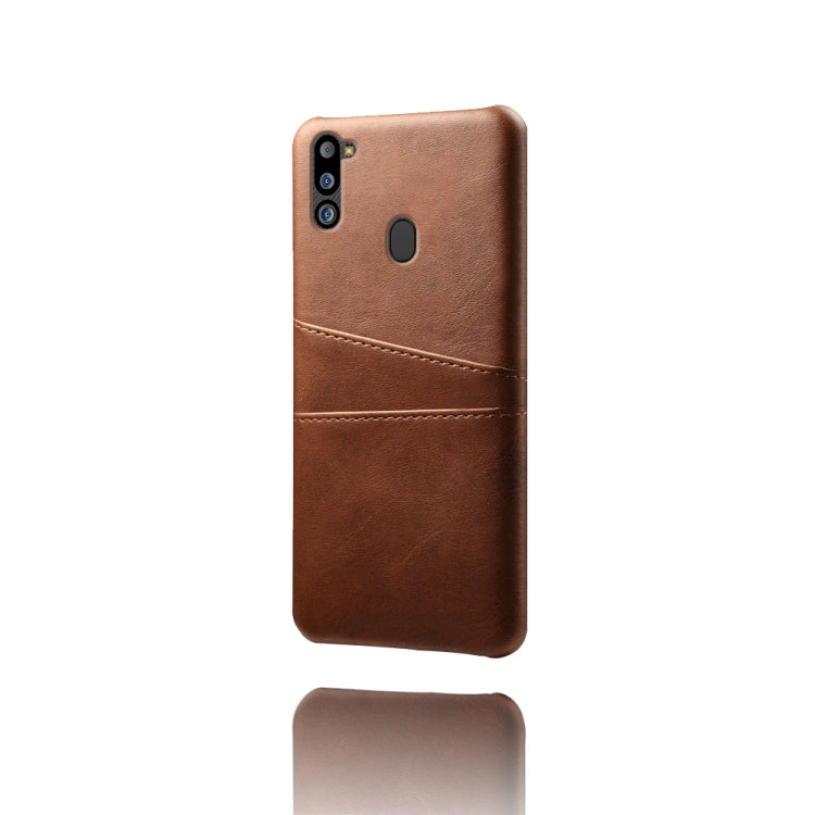 For Samsung Galaxy M21 2021 Calf Texture PC + PU Leather Back Cover Shockproof Case with Dual Card Slots